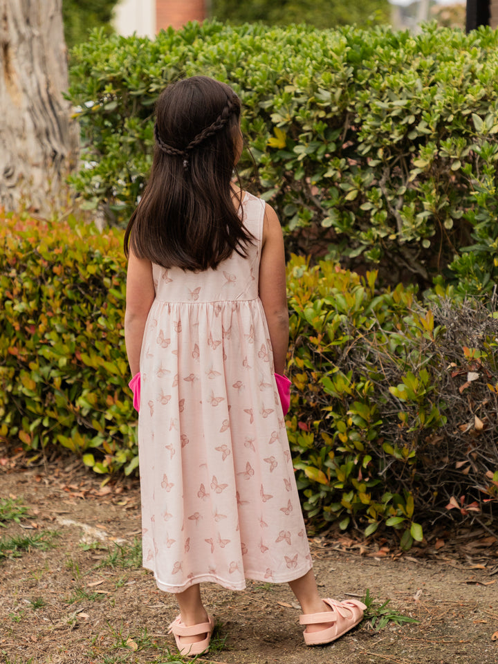 Printed Midi Pocket Little Girls Dress