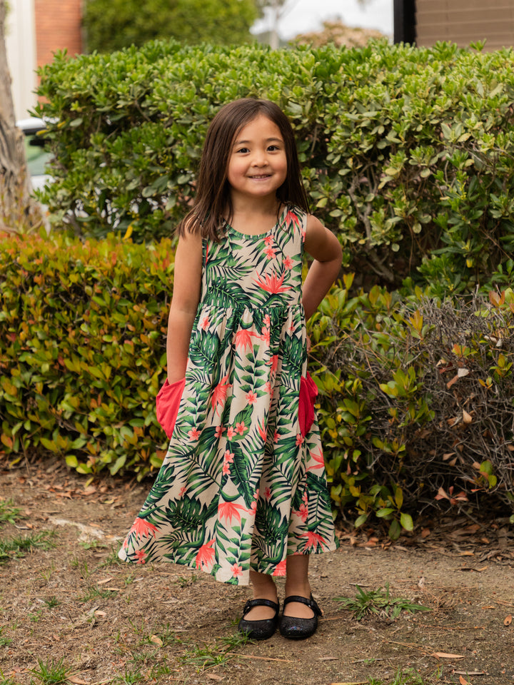 Printed Midi Pocket Little Girls Dress