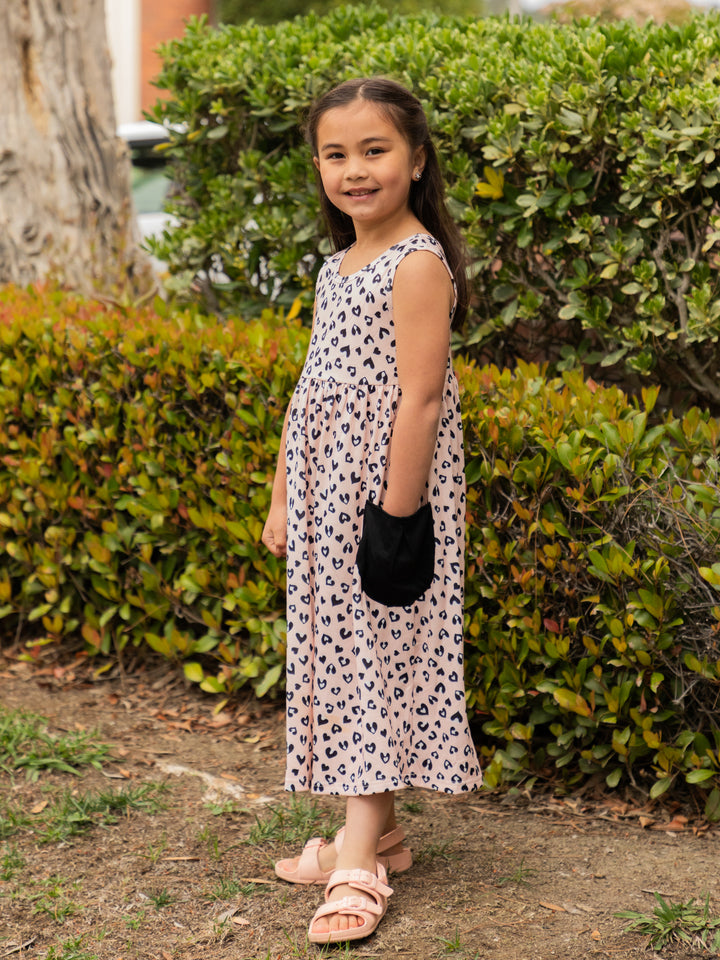 Printed Midi Pocket Little Girls Dress