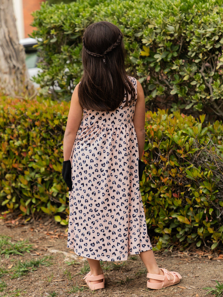 Printed Midi Pocket Little Girls Dress