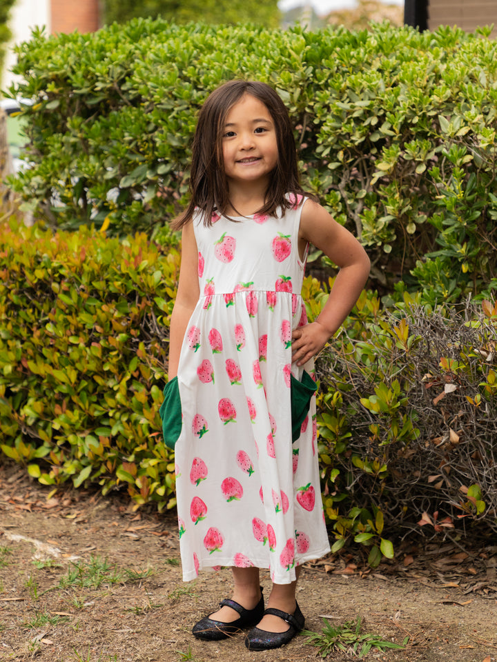 Printed Midi Pocket Little Girls Dress