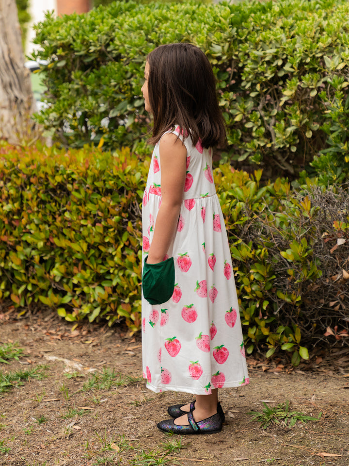 Printed Midi Pocket Little Girls Dress