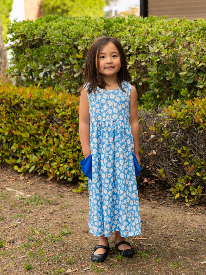 Printed Midi Pocket Little Girls Dress