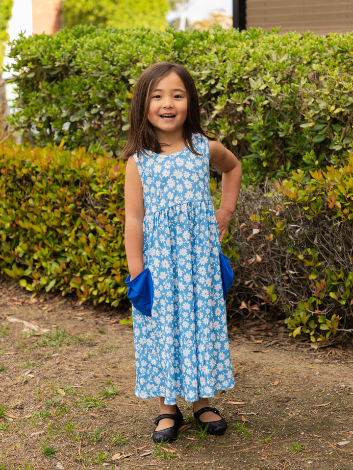 Printed Midi Pocket Little Girls Dress
