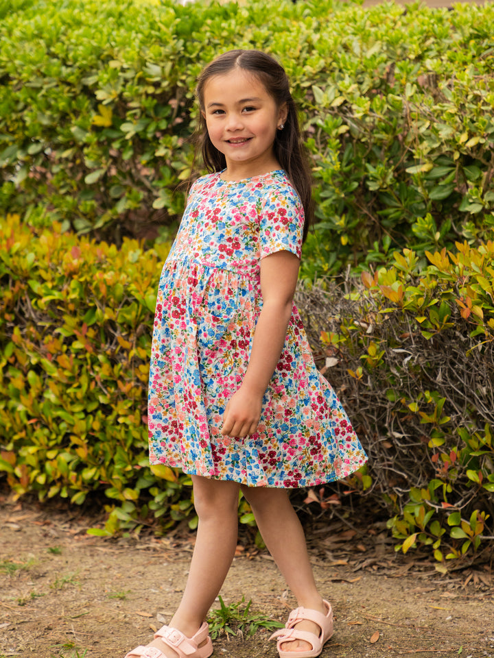 Spring Pattern Little Girls Pocket Dress