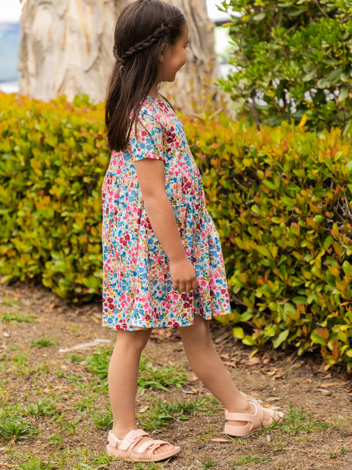 Spring Pattern Little Girls Pocket Dress