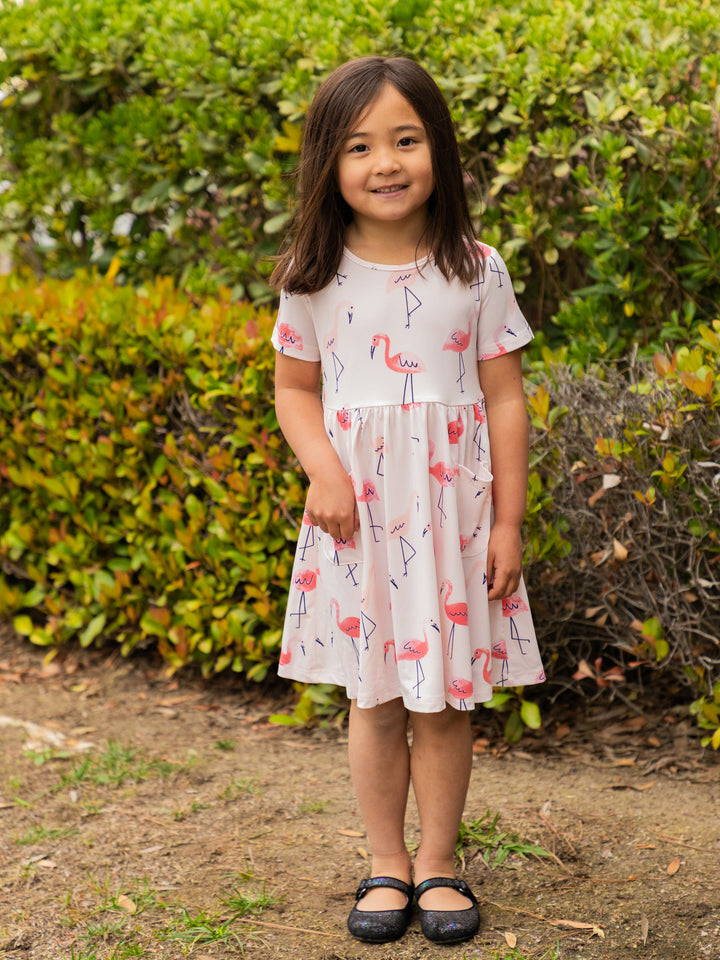 Spring Pattern Little Girls Pocket Dress