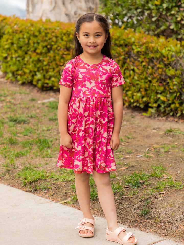 Spring Pattern Little Girls Pocket Dress