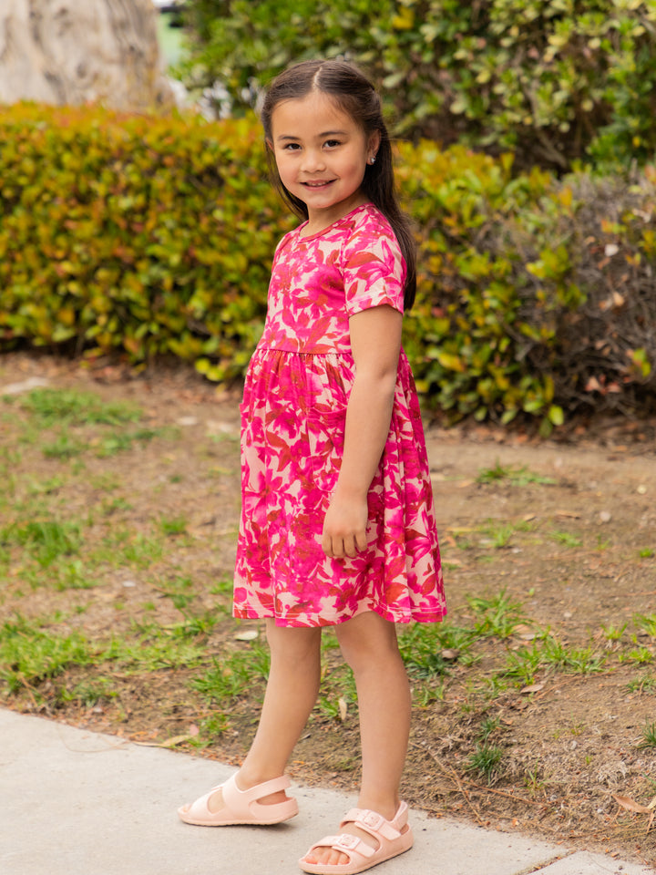 Spring Pattern Little Girls Pocket Dress