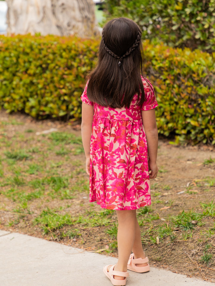 Spring Pattern Little Girls Pocket Dress