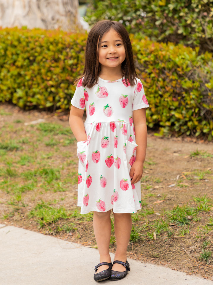 Spring Pattern Little Girls Pocket Dress