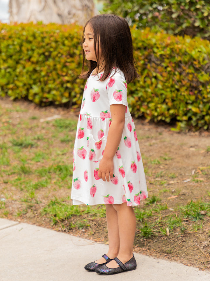 Spring Pattern Little Girls Pocket Dress