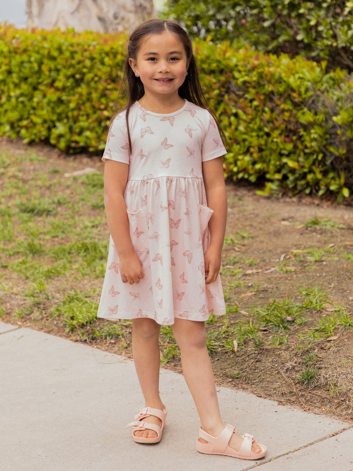 Spring Pattern Little Girls Pocket Dress