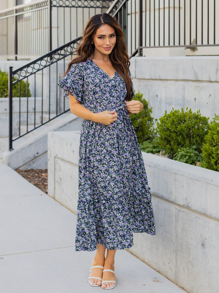 Floral Whitney Dress  - Blue / Purple