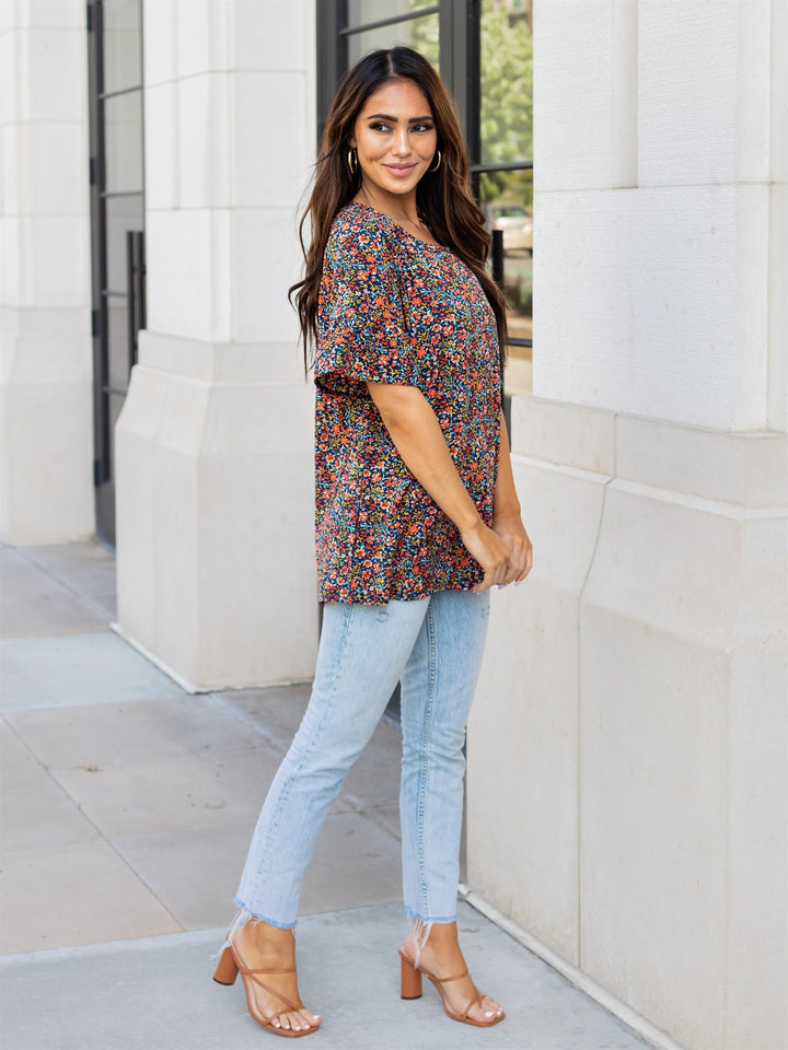 Feminine Floral Flare Sleeve Top