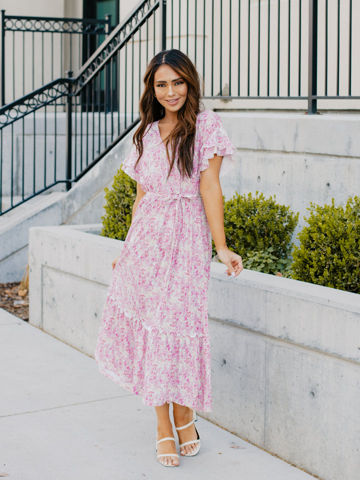 Pastel Floral Belted Whitney Dress