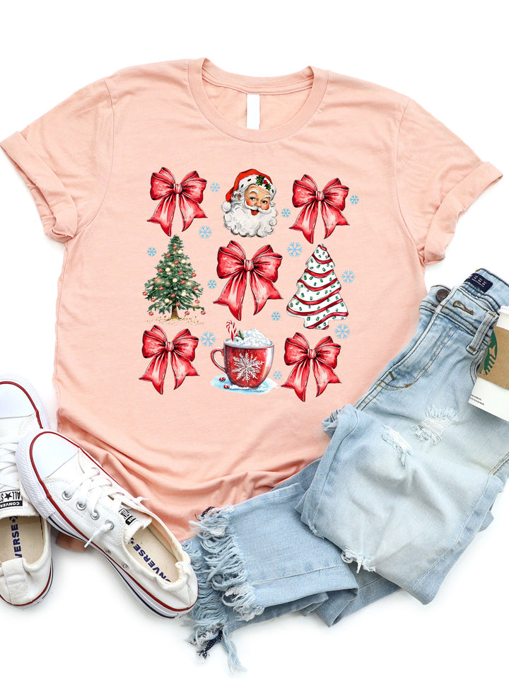 Santa & Bows Coquette Christmas Graphic Tee