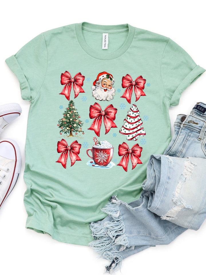 Santa & Bows Coquette Christmas Graphic Tee
