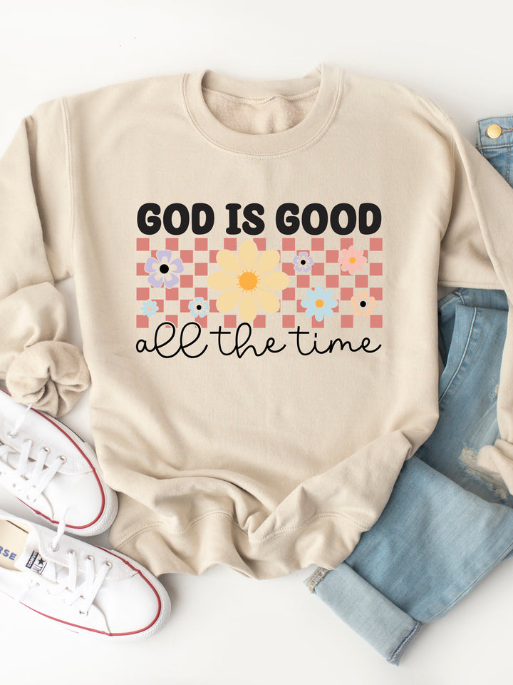 God Is Good All The Time Daisy Checker Graphic Sweatshirt