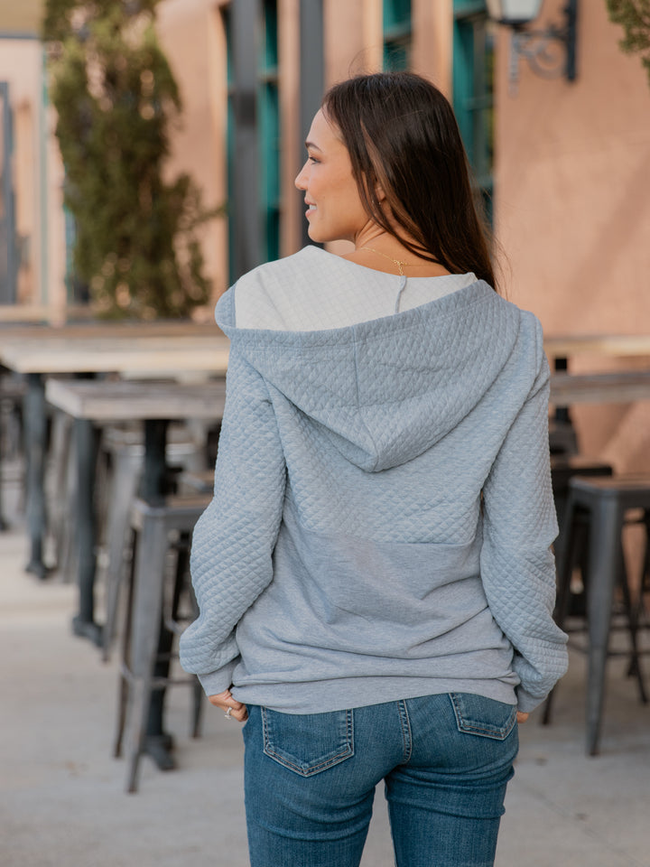 Contrast Quilted Zip Up Hoodie