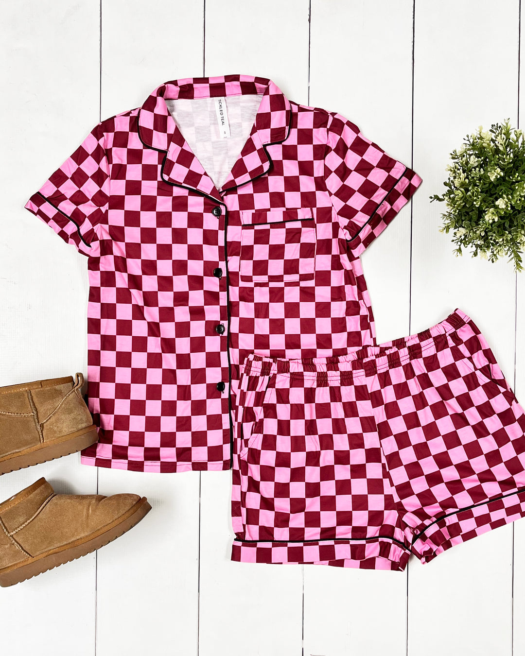 Checkered Pajama Set - Pink