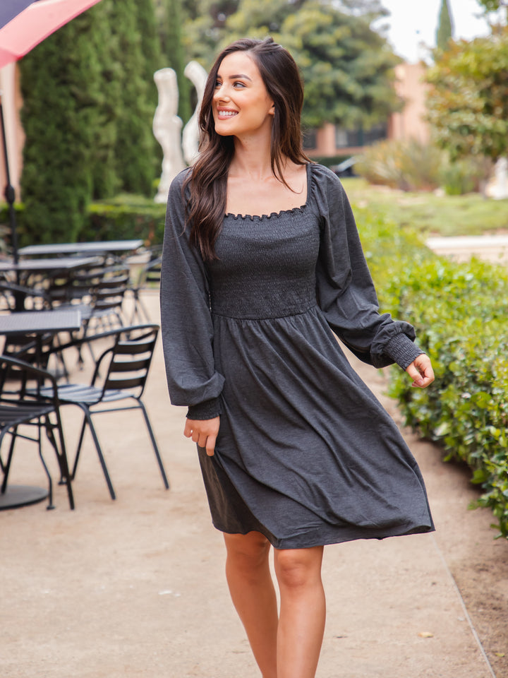 Solid Smocked Square Neck Triana Dress