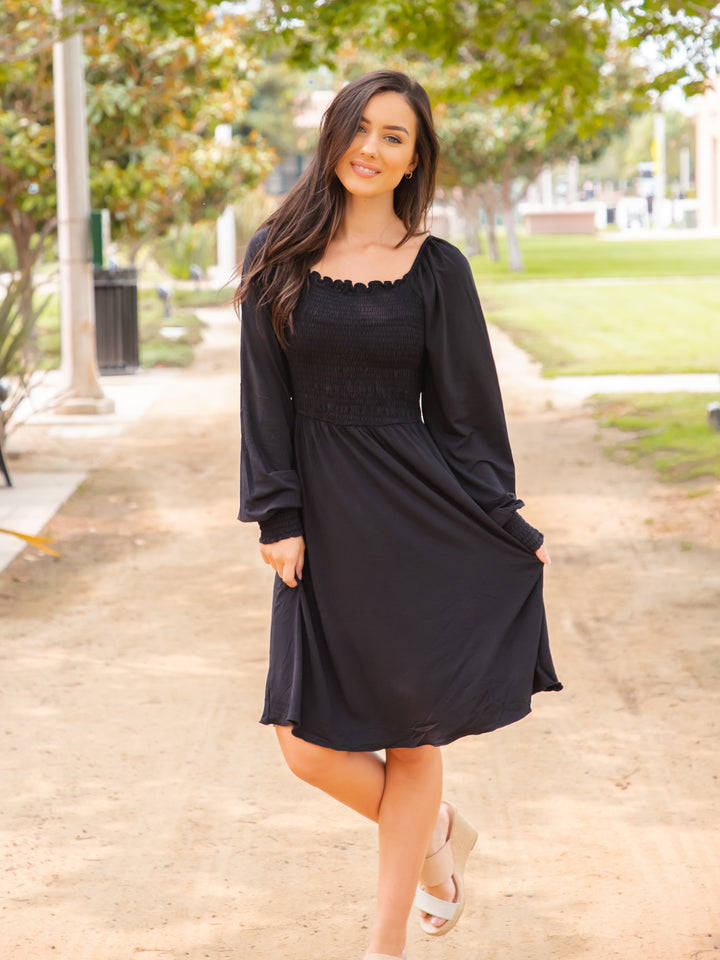 Solid Smocked Square Neck Triana Dress