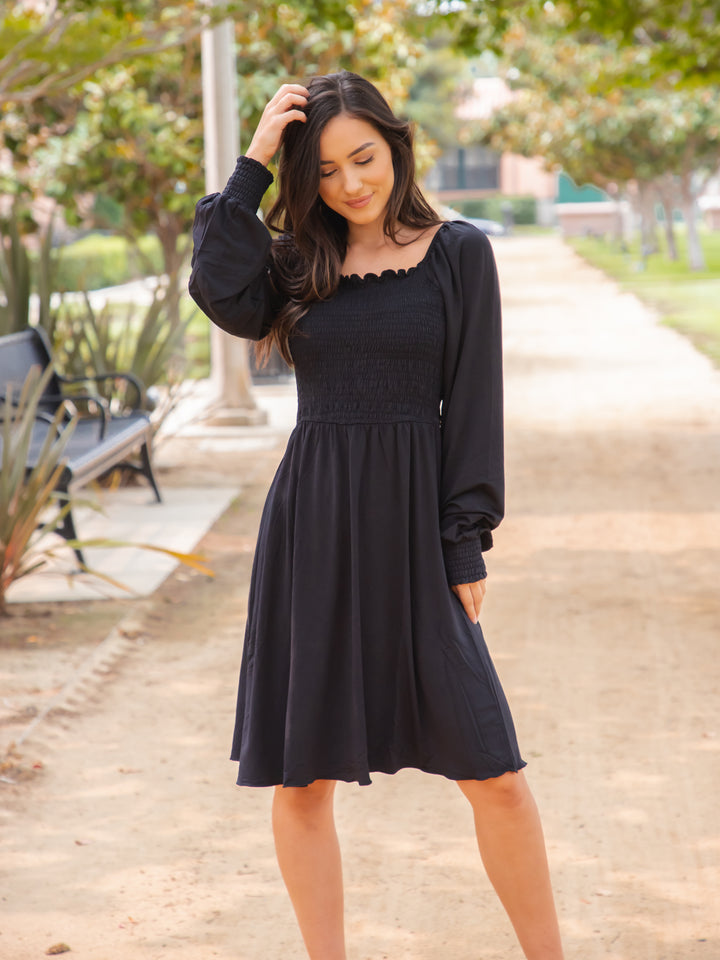 Solid Smocked Square Neck Triana Dress