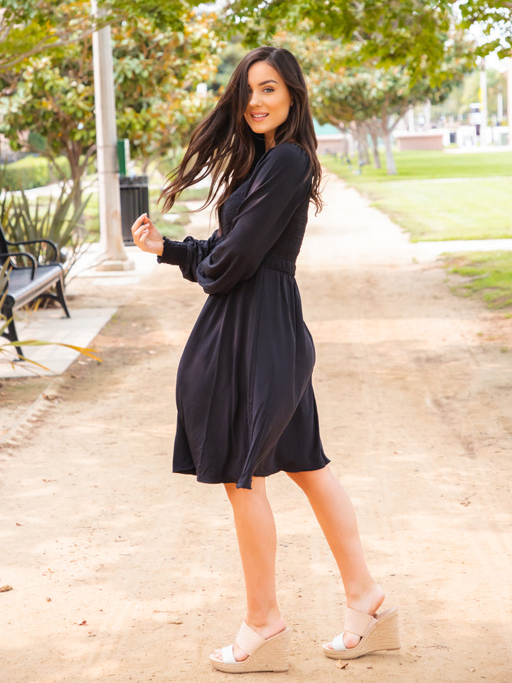 Solid Smocked Square Neck Triana Dress
