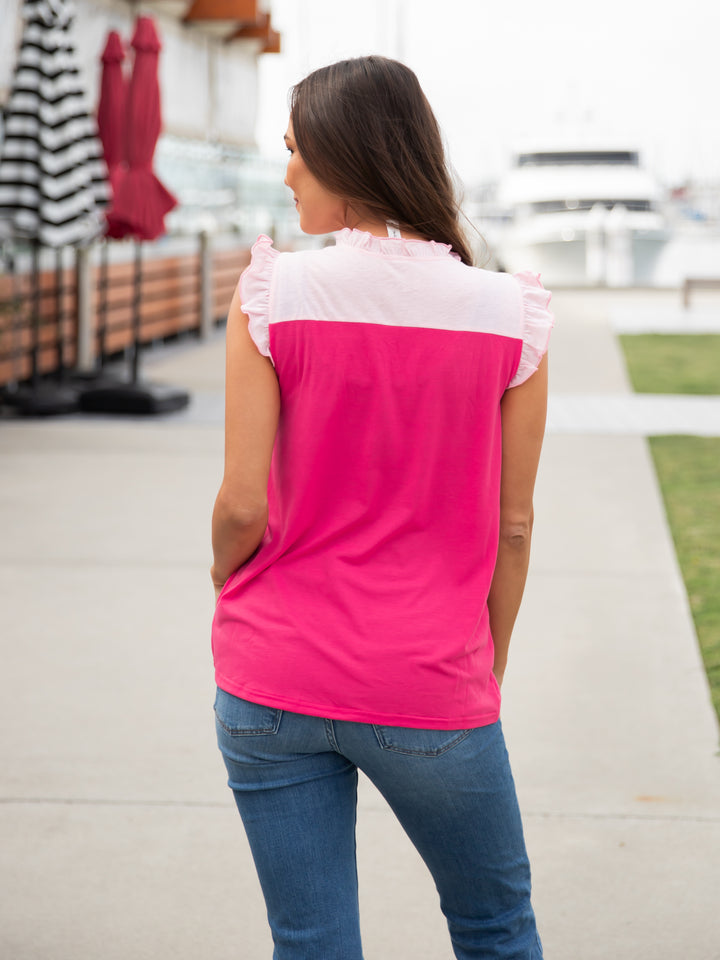 Colorblock Ruffle Sleeve Tank top