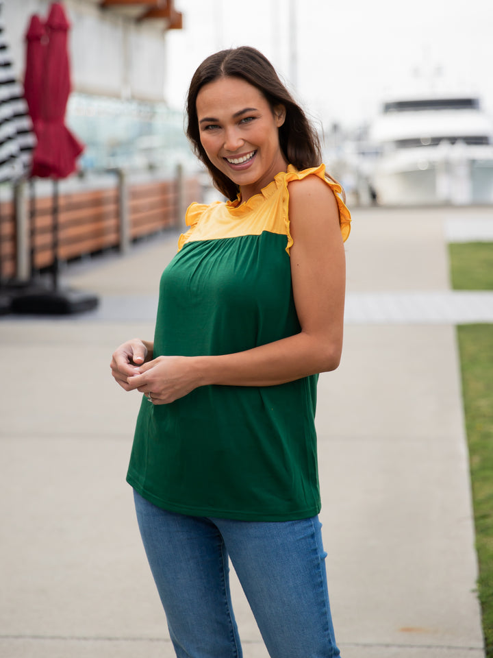 Colorblock Ruffle Sleeve Tank top