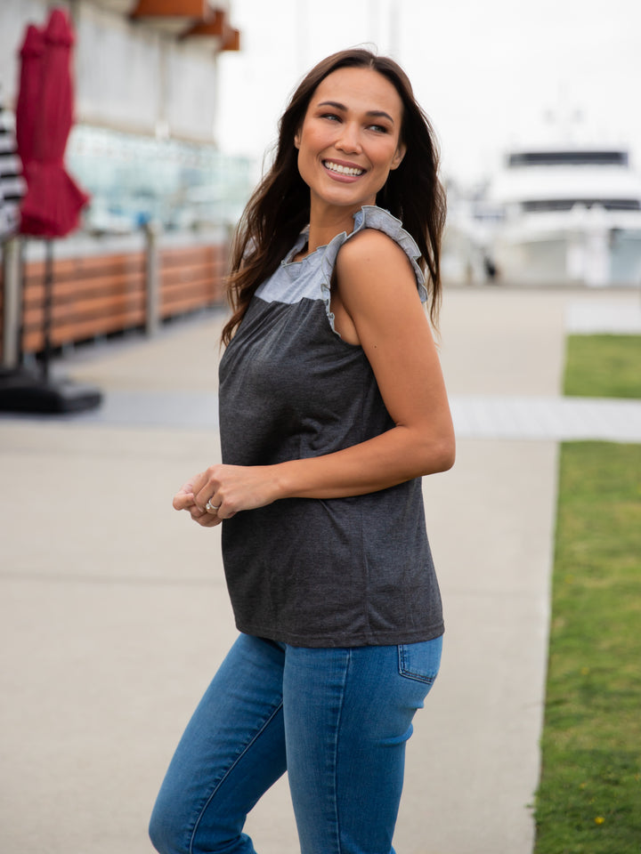 Colorblock Ruffle Sleeve Tank top
