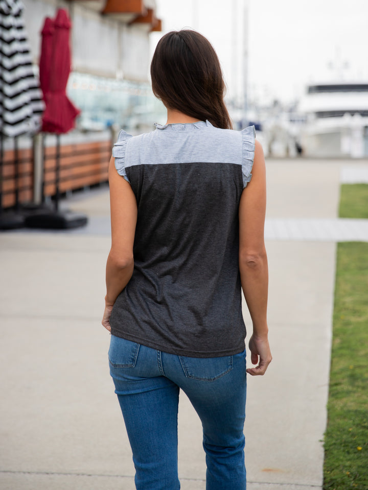 Colorblock Ruffle Sleeve Tank top