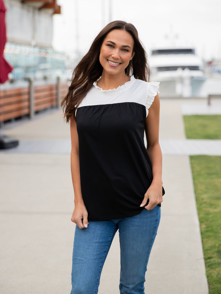Colorblock Ruffle Sleeve Tank top