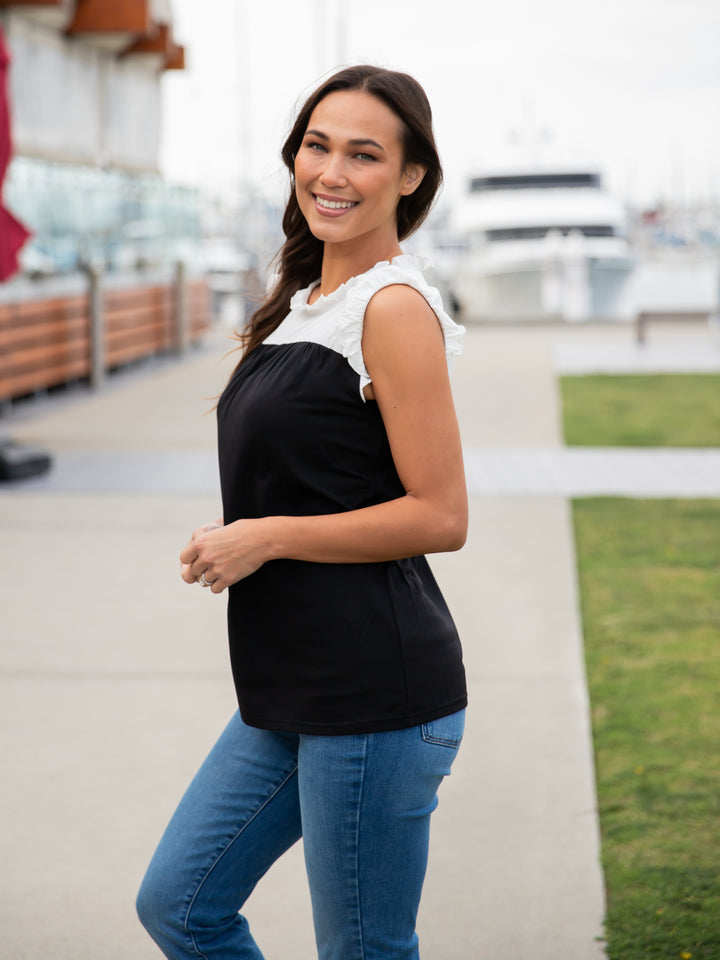 Colorblock Ruffle Sleeve Tank top