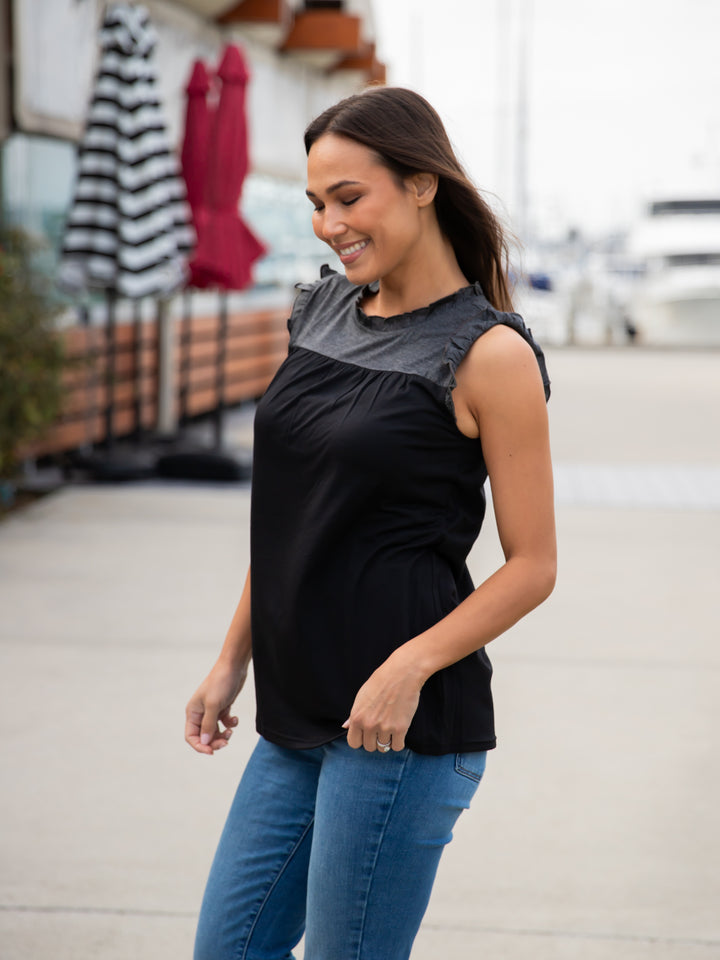 Colorblock Ruffle Sleeve Tank top