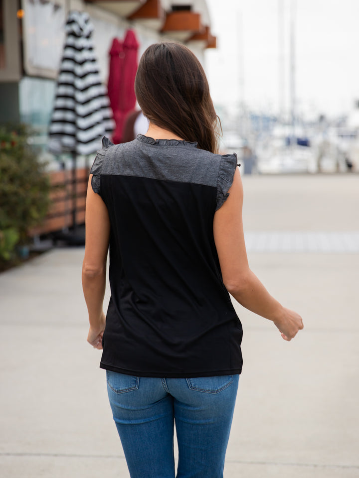 Colorblock Ruffle Sleeve Tank top