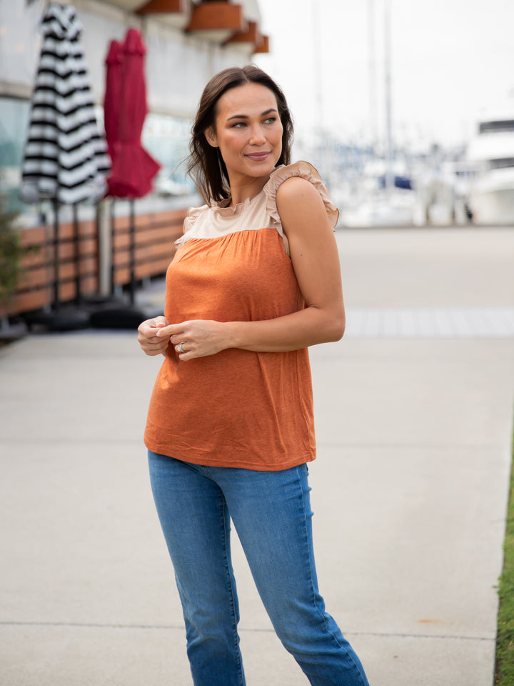 Colorblock Ruffle Sleeve Tank top
