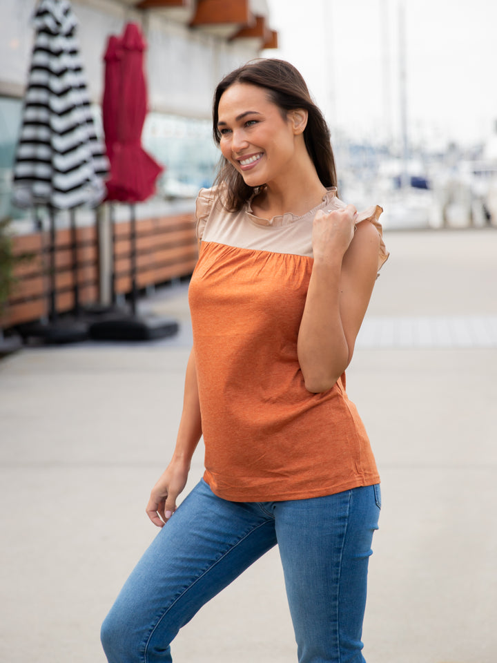 Colorblock Ruffle Sleeve Tank top