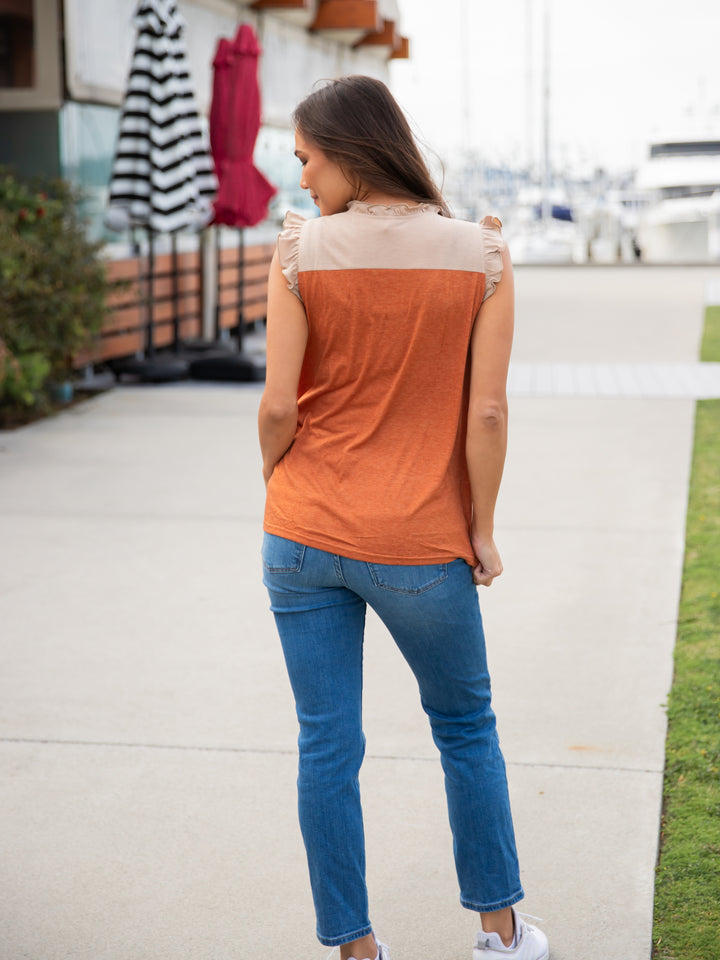 Colorblock Ruffle Sleeve Tank top