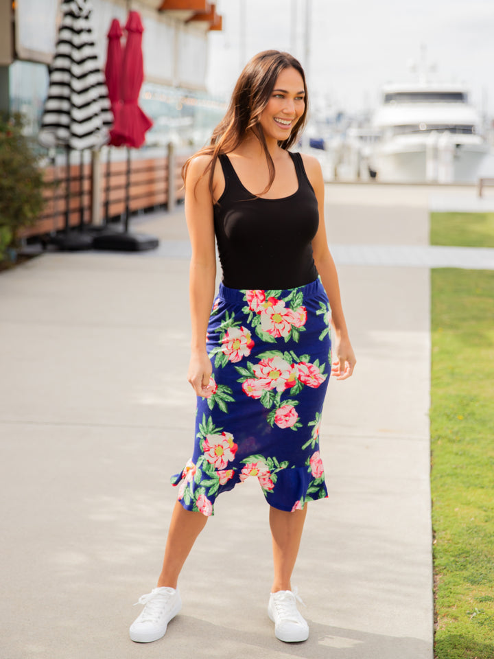 Patterned Ruffle Hem Pencil Skirt