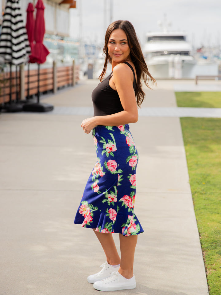 Patterned Ruffle Hem Pencil Skirt