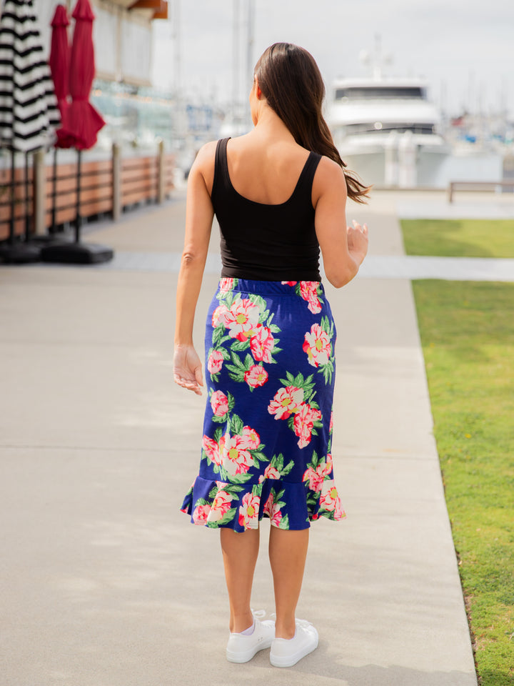 Patterned Ruffle Hem Pencil Skirt