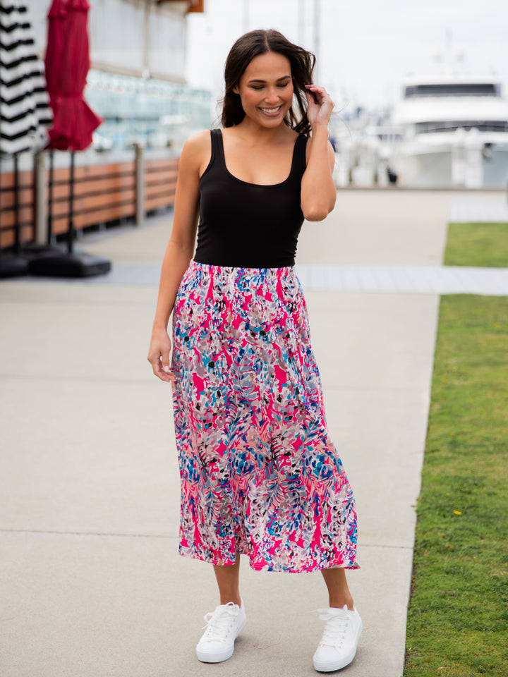 Spring Floral Midi Side Slit Skirt