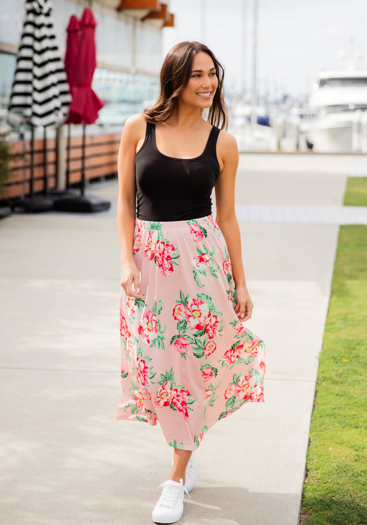 Spring Floral Midi Side Slit Skirt