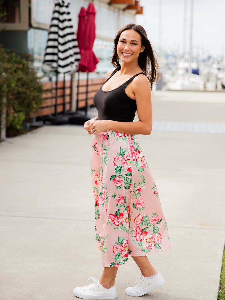 Spring Floral Midi Side Slit Skirt
