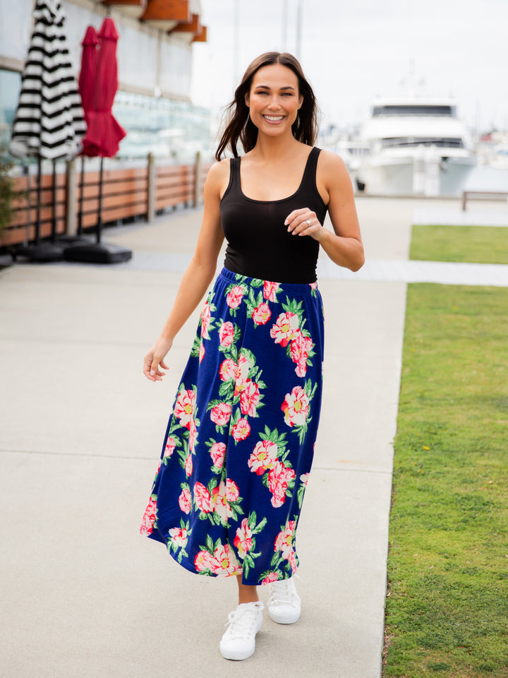 Spring Floral Midi Side Slit Skirt
