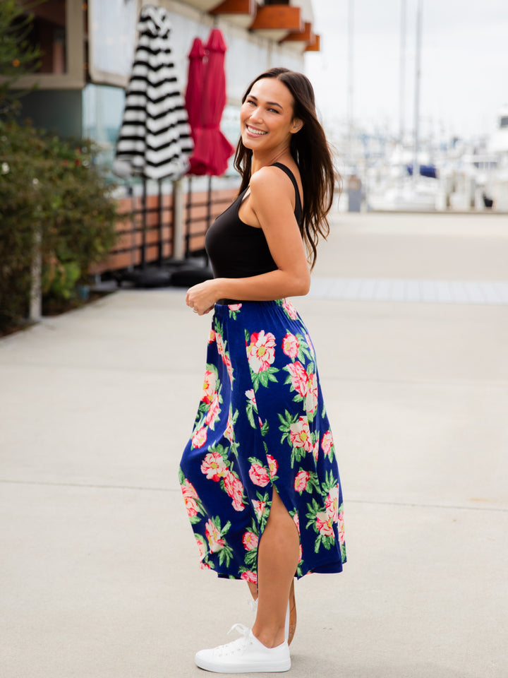 Spring Floral Midi Side Slit Skirt