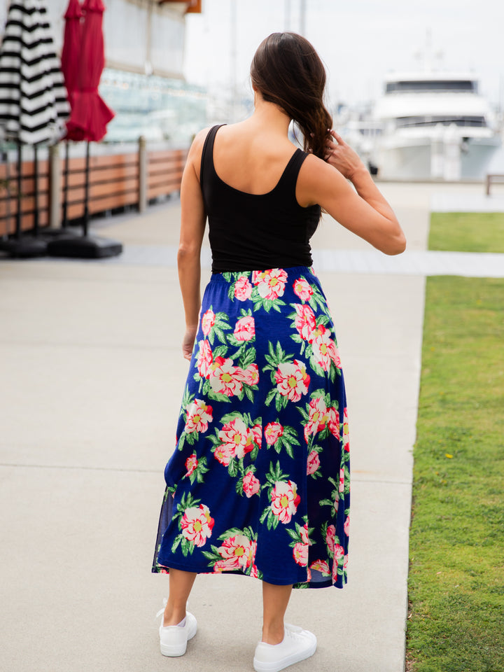 Spring Floral Midi Side Slit Skirt