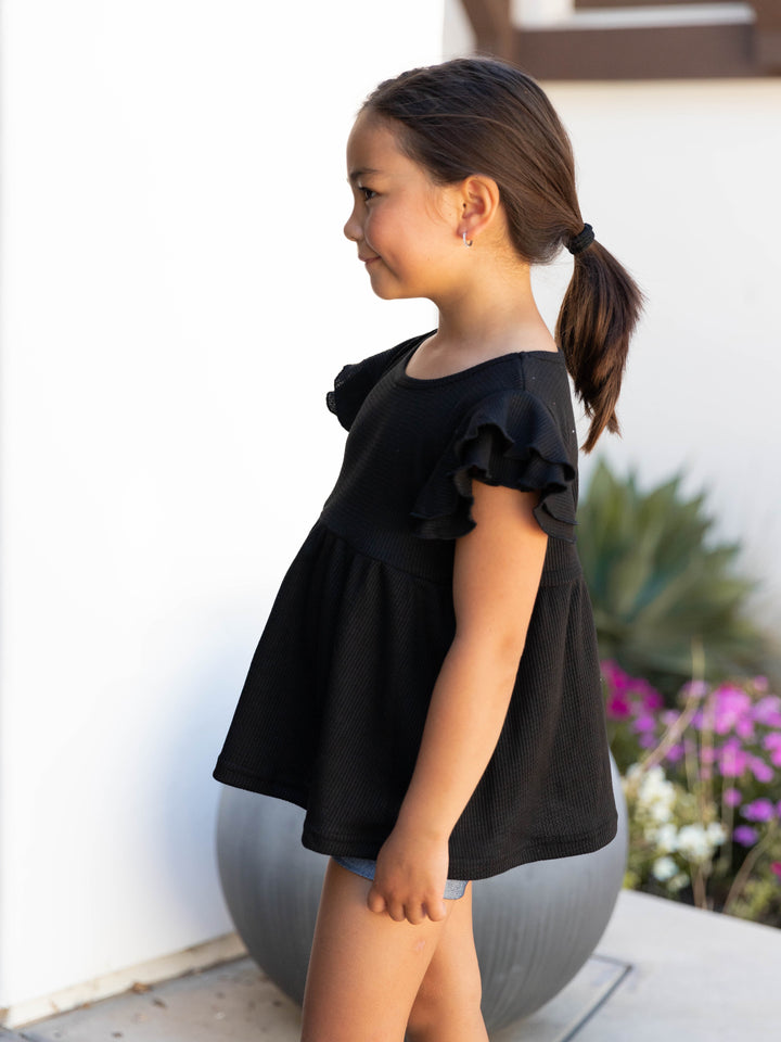 Little Girls Flutter Sleeve Peplum Top
